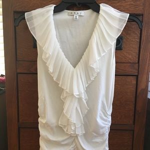 Cabi White Viola Knife Ruffle Tank